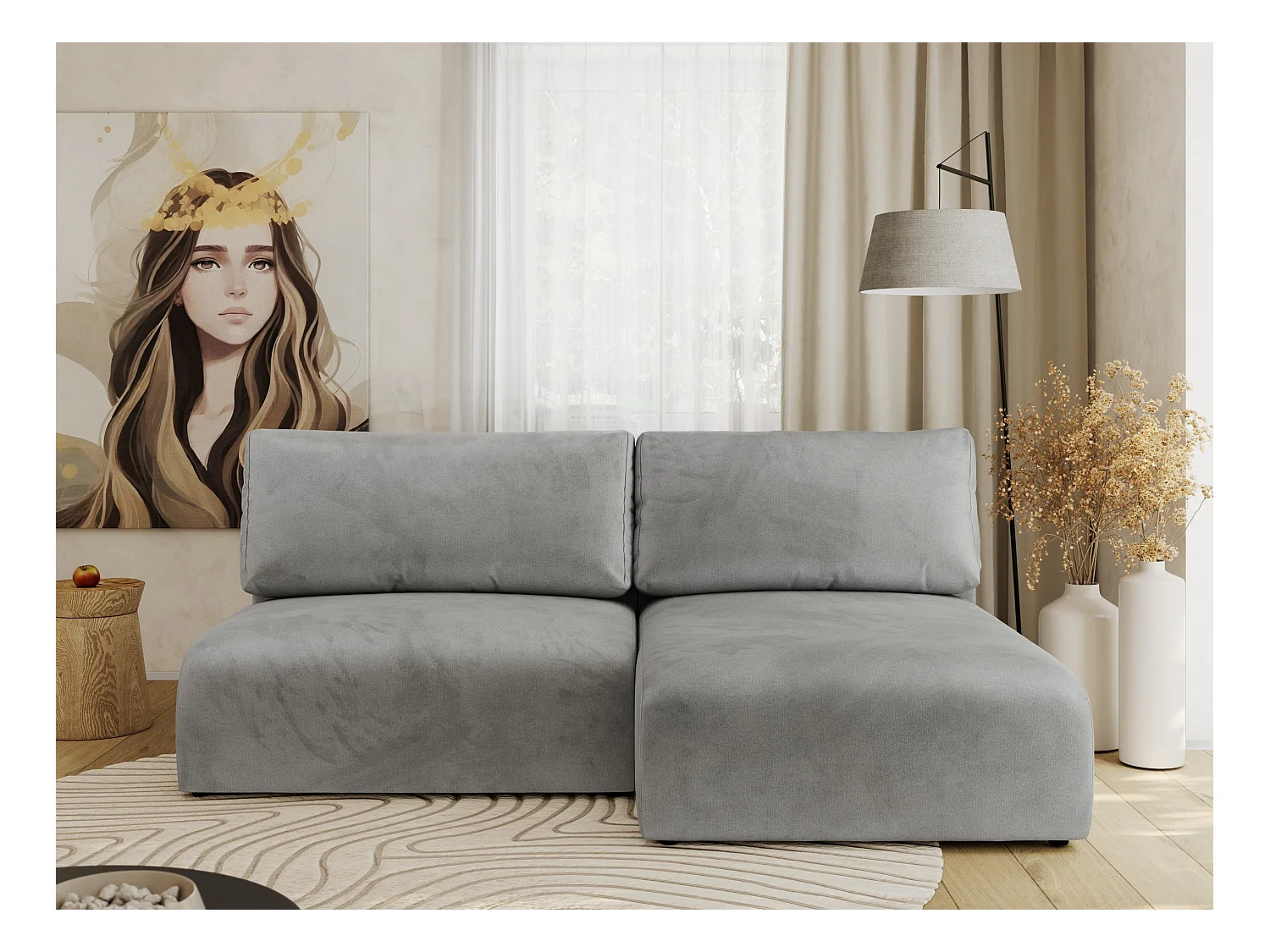 Ecksofa VIVO - L-form Couch mit Schlaffunktion und Bettkasten, Wellenfeder - Hellgrau Velvet - Ecke Rechts