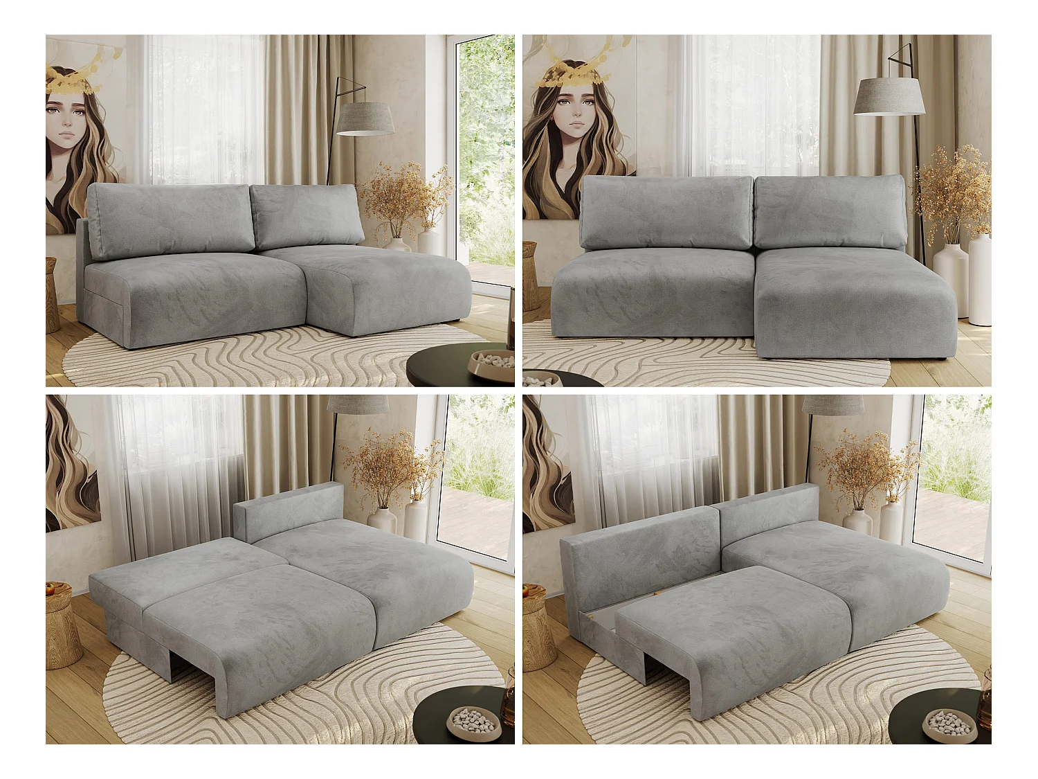 Ecksofa VIVO - L-form Couch mit Schlaffunktion und Bettkasten, Wellenfeder - Hellgrau Velvet - Ecke Rechts