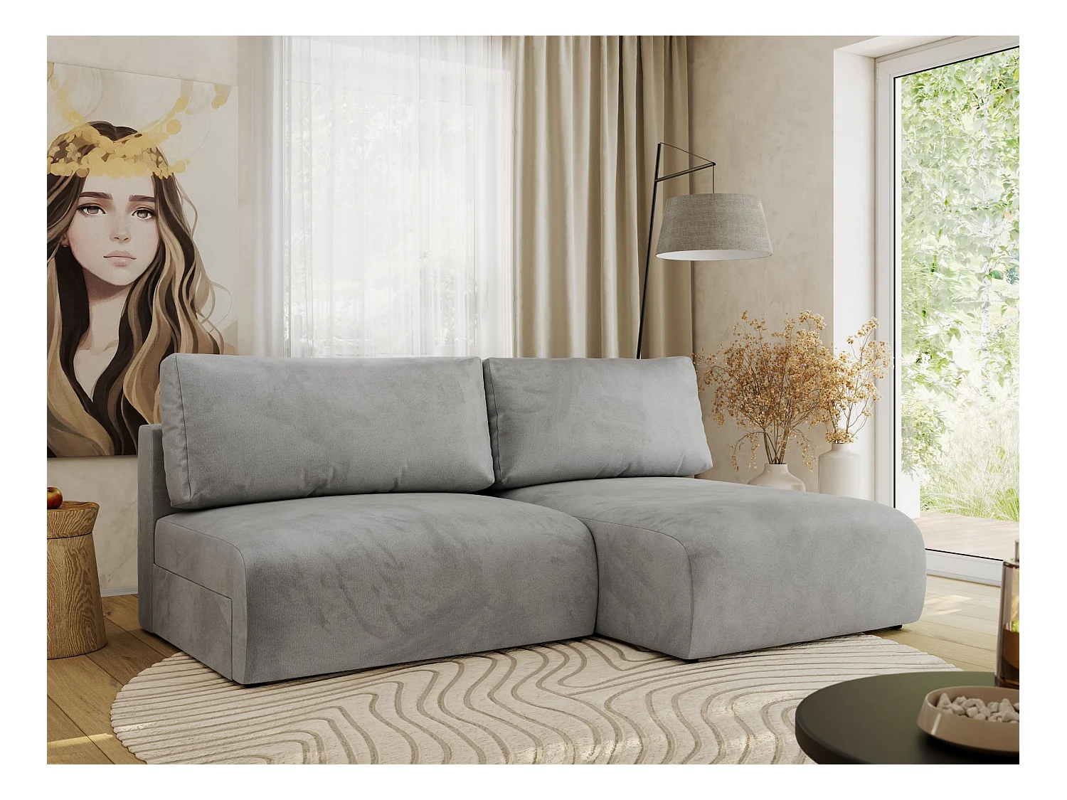 Ecksofa VIVO - L-form Couch mit Schlaffunktion und Bettkasten, Wellenfeder - Hellgrau Velvet - Ecke Rechts
