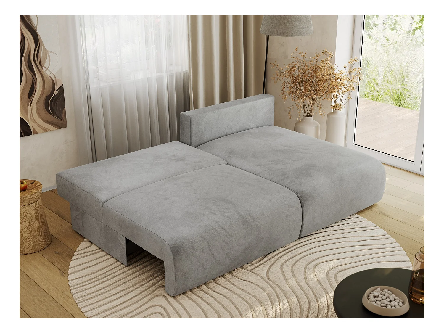 Ecksofa VIVO - L-form Couch mit Schlaffunktion und Bettkasten, Wellenfeder - Hellgrau Velvet - Ecke Rechts