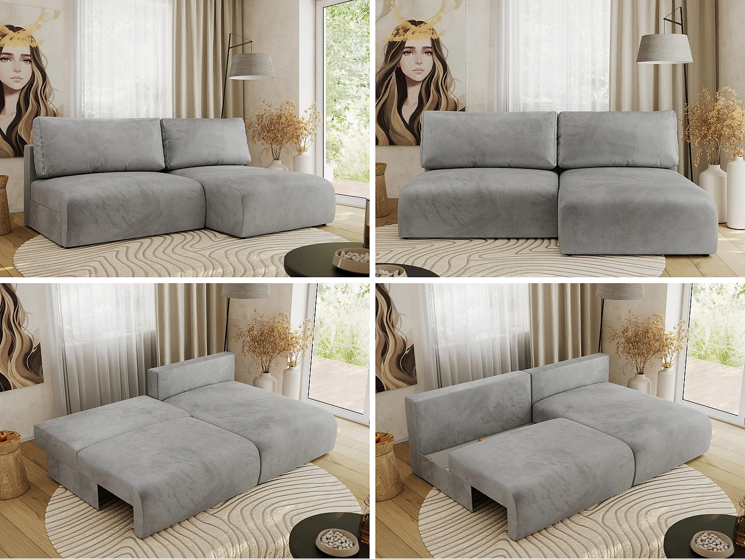 Ecksofa VIVO - L-form Couch mit Schlaffunktion und Bettkasten, Wellenfeder - Hellgrau Velvet - Ecke Rechts