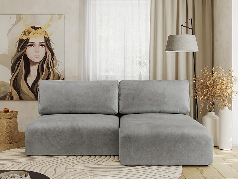 Ecksofa VIVO - L-form Couch mit Schlaffunktion und Bettkasten, Wellenfeder - Hellgrau Velvet - Ecke Rechts