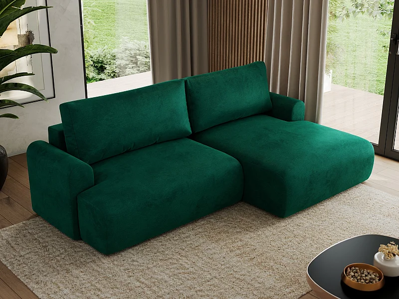 Ecksofa TONO - mit Schlaffunktion und Bettkasten, L-form Ecke, Armlehnen - Dunkelgrün Velvet - Ecke Rechts