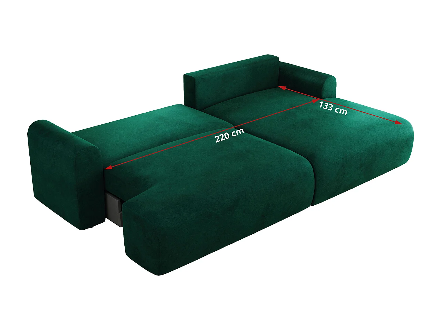 Ecksofa TONO - mit Schlaffunktion und Bettkasten, L-form Ecke, Armlehnen - Dunkelgrün Velvet - Ecke Rechts