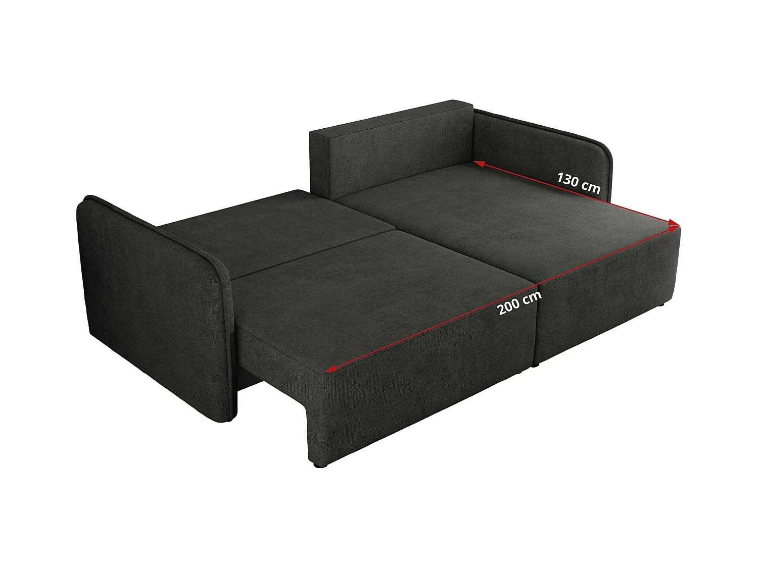 Ecksofa MESTO - Schlaffunktion und Bettkasten, L-form Couch für das Wohnzimmer, Armlehnen - Dunkelgrau Struktur - Ecke Links