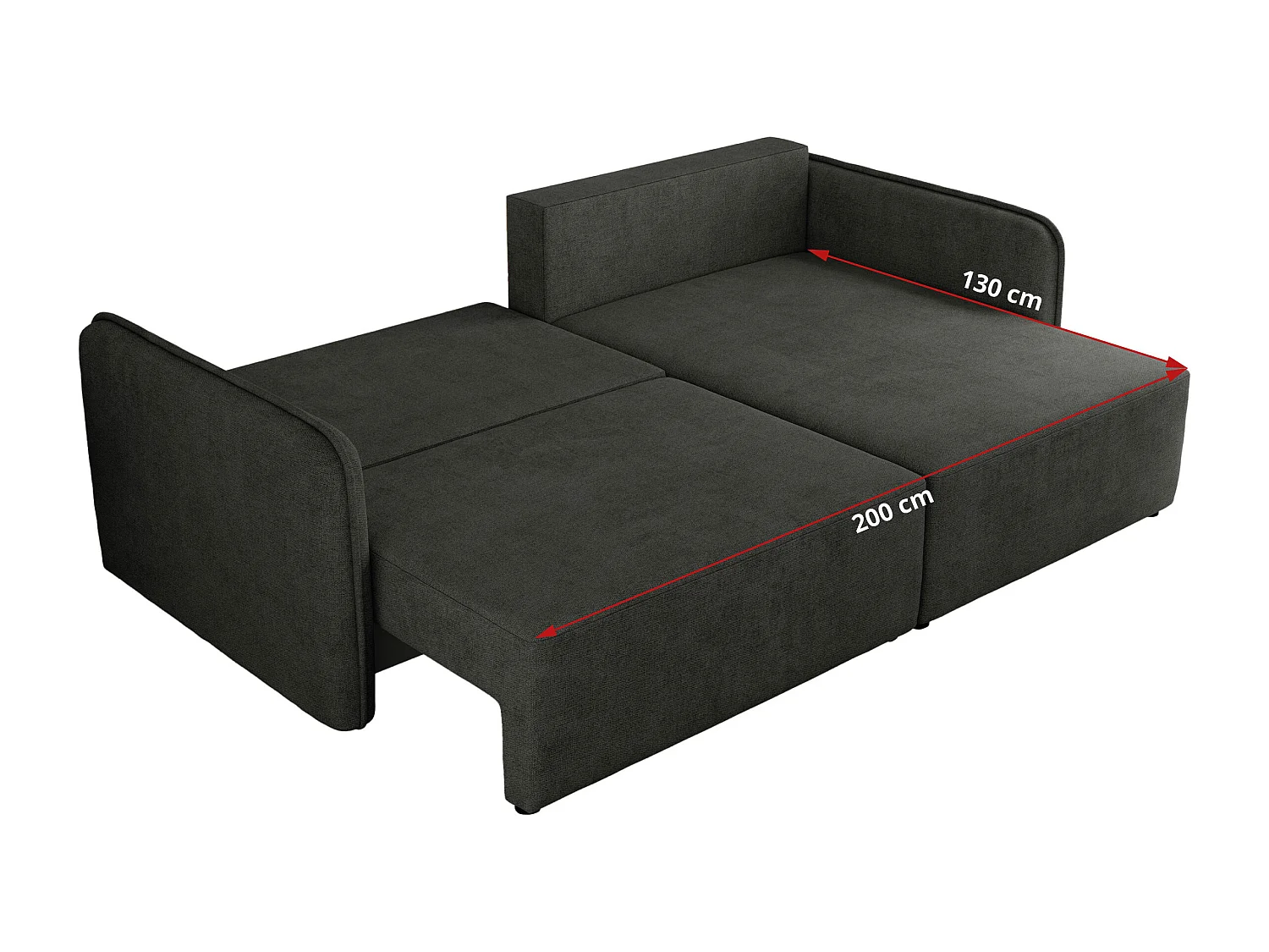 Ecksofa MESTO - Schlaffunktion und Bettkasten, L-form Couch für das Wohnzimmer, Armlehnen - Dunkelgrau Struktur - Ecke Links