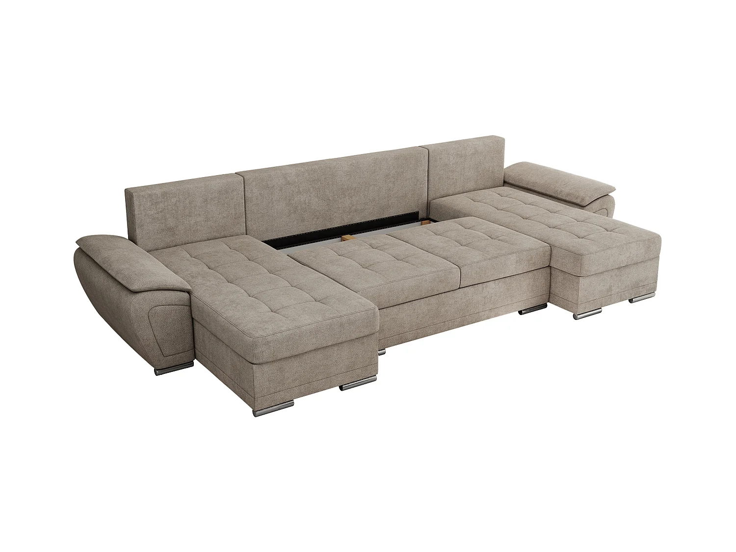 Ecksofa UMBRIA U - XXL Wohnlandschaft, mit Schlaffunktion und Bettkasten, genähte Ecke - Beige Stukture
