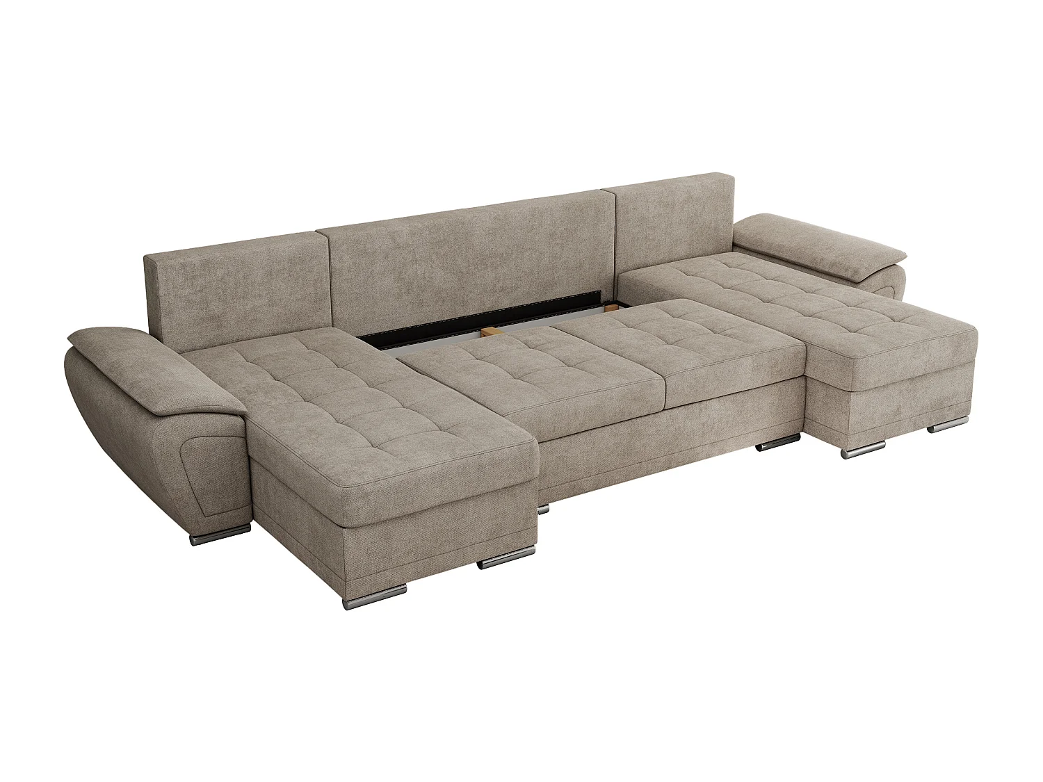 Ecksofa UMBRIA U - XXL Wohnlandschaft, mit Schlaffunktion und Bettkasten, genähte Ecke - Beige Stukture