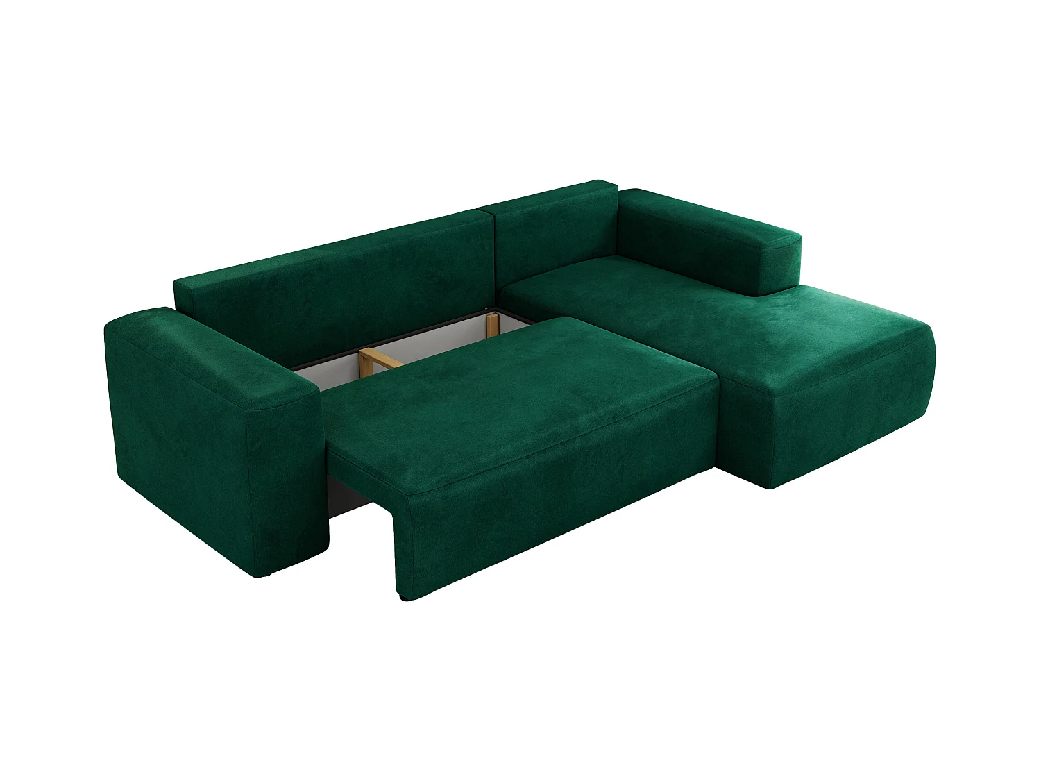 Ecksofa TRENTINO - mit Schlaffunktion und Bettkasten, L-form Couch, lose Kissen und Armlehnen - Dunkelgrün Velvet - Ecke Rechts