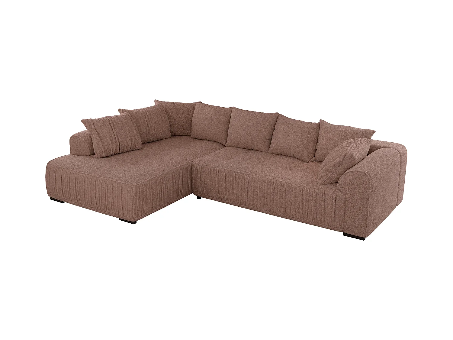 Ecksofa ORTA - Schlaffunktion und Bettkasten, lose Kissen, gesteppter Sitz, L-förmige Ecke - Rosa Boucle - Ecke Links