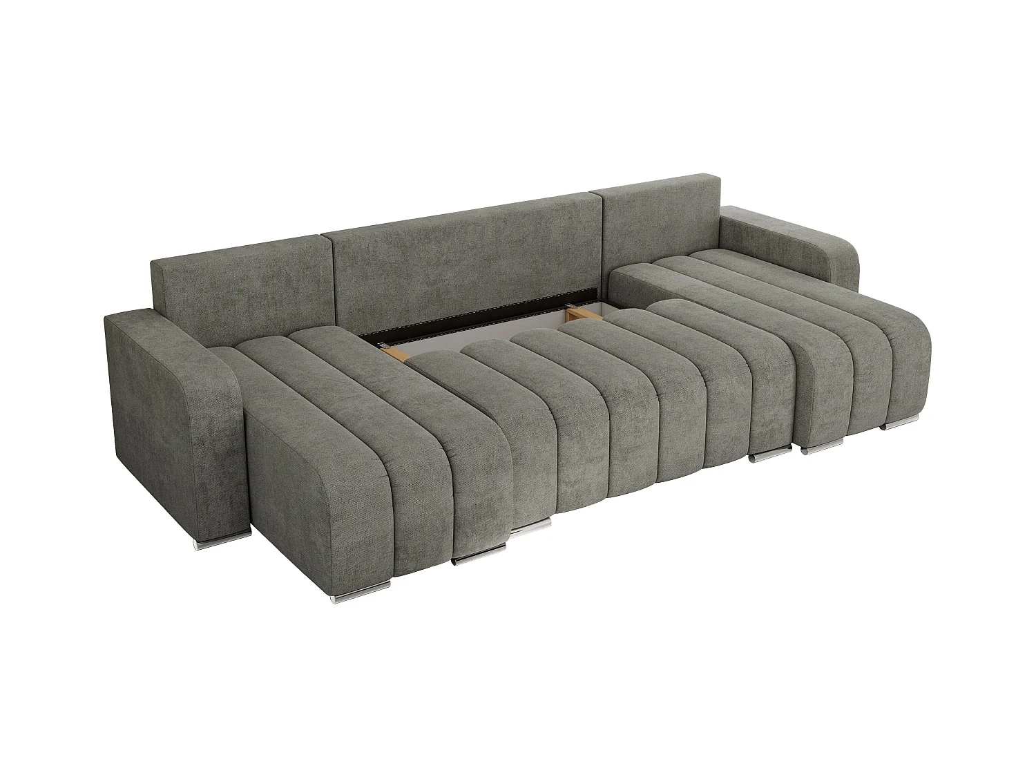 Ecksofa KIRASSO U - Wohnlandschaft, Schlaffunktion und Bettkasten, Couch U-form, lose Kissen - Grau Strukture