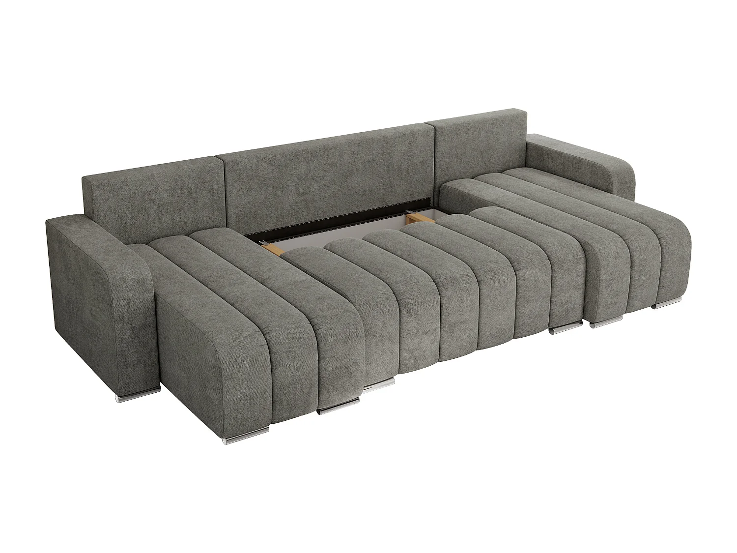 Ecksofa KIRASSO U - Wohnlandschaft, Schlaffunktion und Bettkasten, Couch U-form, lose Kissen - Grau Strukture