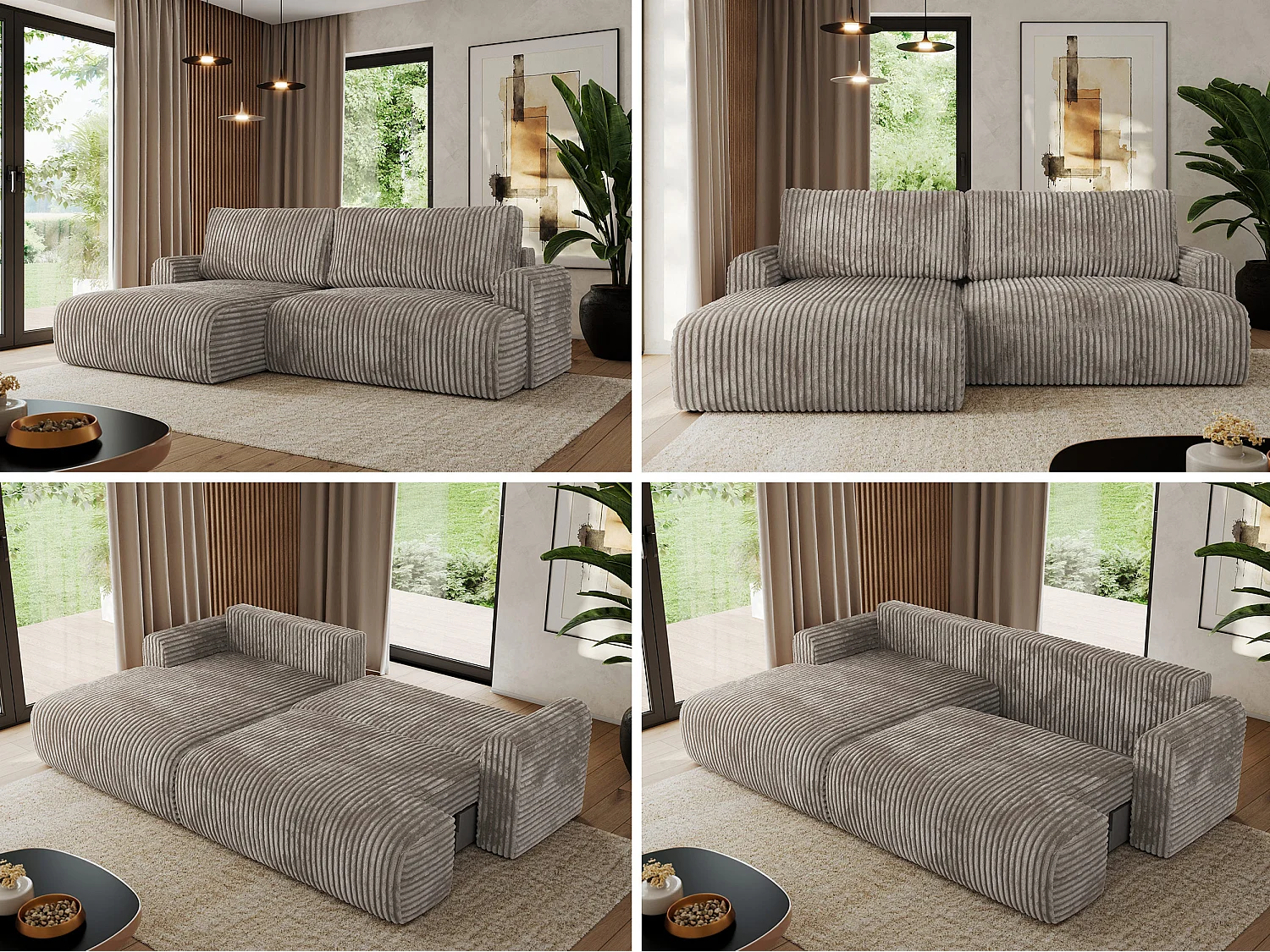 Ecksofa TONO - mit Schlaffunktion und Bettkasten, L-form Ecke, Armlehnen - Hellbraun Cord - Ecke Links