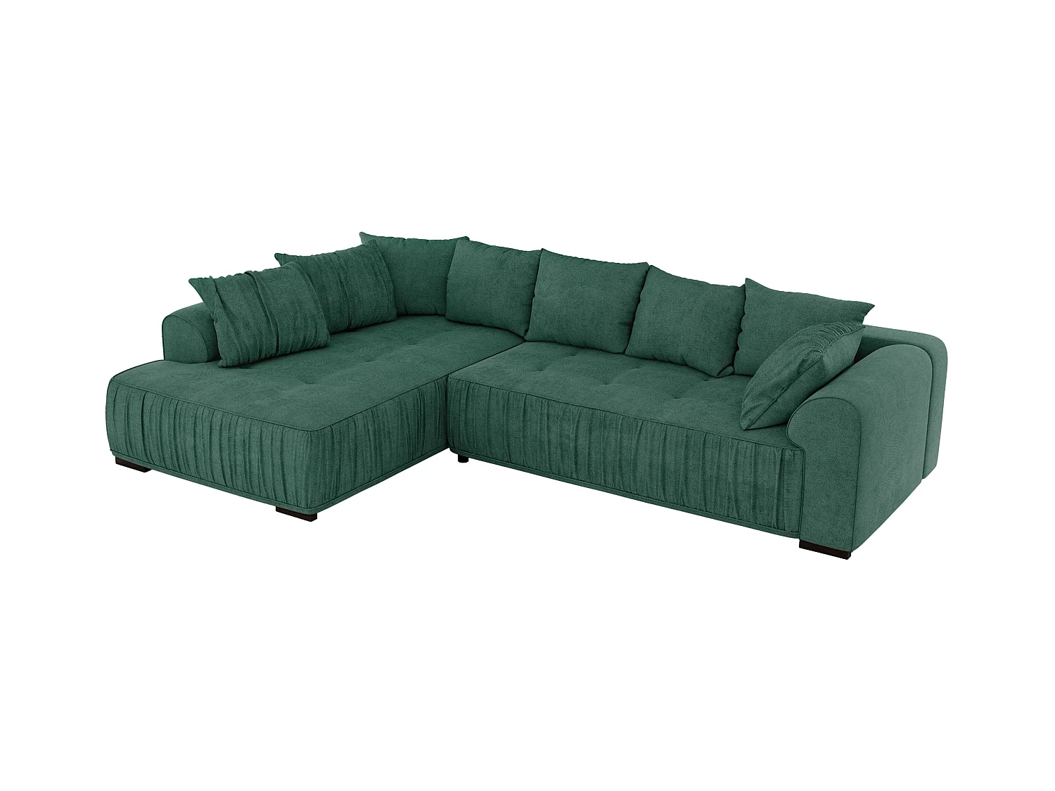 Ecksofa ORTA - Schlaffunktion und Bettkasten, lose Kissen, gesteppter Sitz, L-förmige Ecke - Grün Stukture - Ecke Links