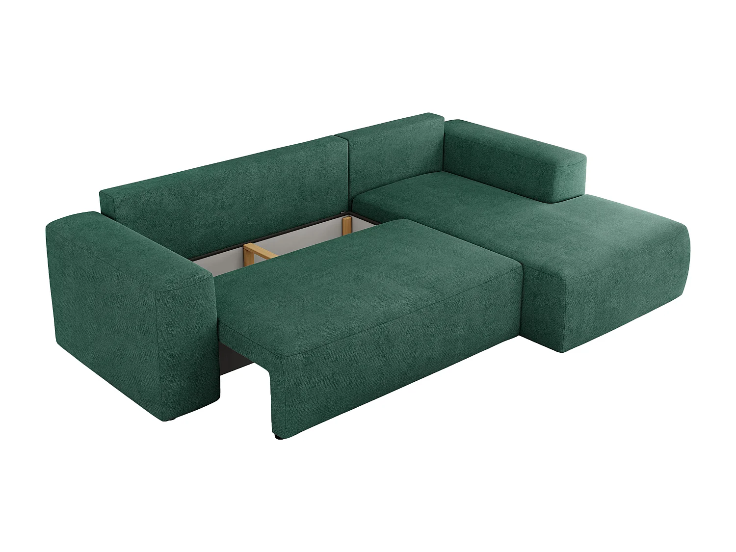 Ecksofa TRENTINO - mit Schlaffunktion und Bettkasten, L-form Couch, lose Kissen und Armlehnen - Grün Stukture - Ecke Rechts