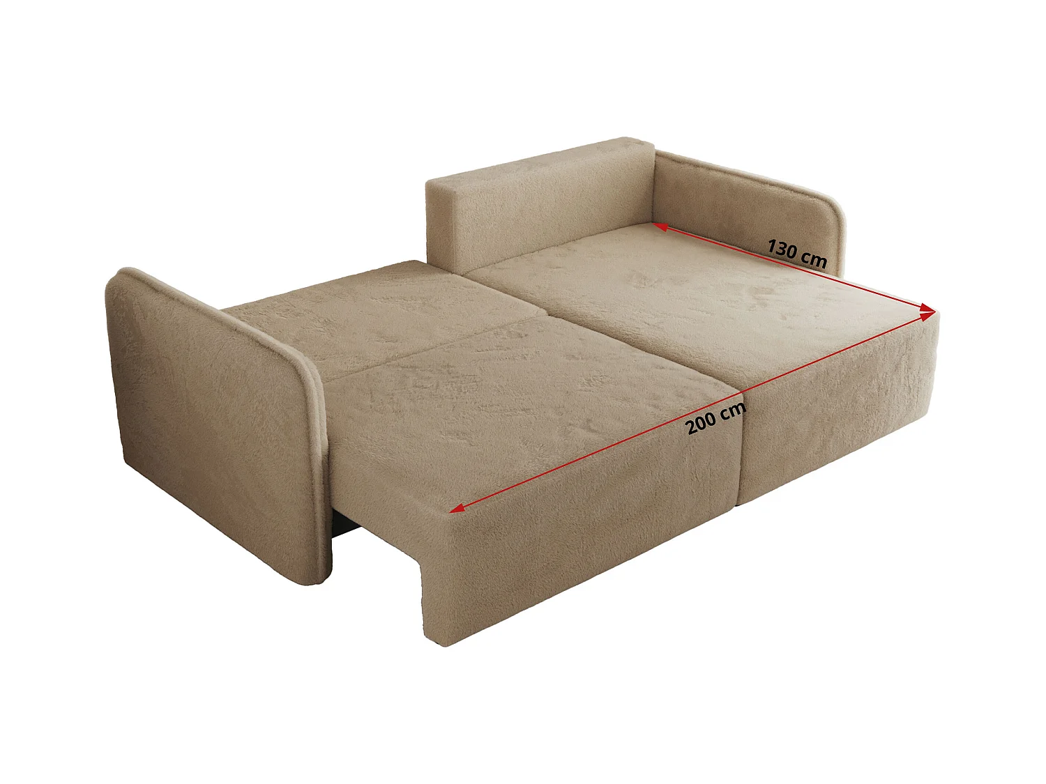Ecksofa MESTO - Schlaffunktion und Bettkasten, L-form Couch für das Wohnzimmer, Armlehnen - Beige Plüsch - Ecke Rechts