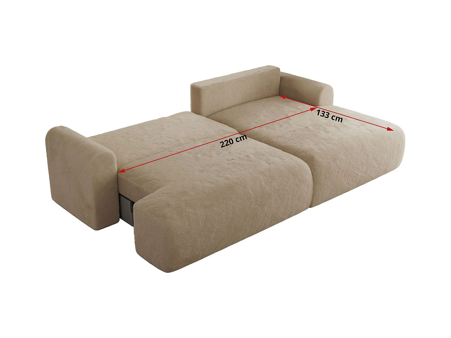 Ecksofa TONO - mit Schlaffunktion und Bettkasten, L-form Ecke, Armlehnen - Beige Plüsch - Ecke Rechts