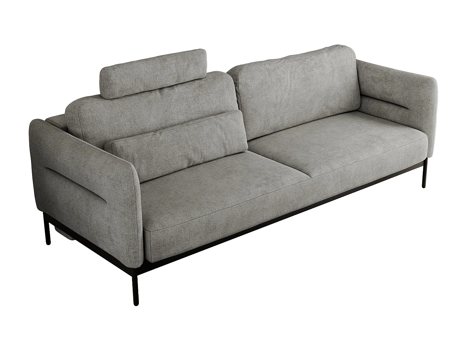 Sofa SALENTO - 3-Sitzer mit Metallbeine, mobile Kopfstütze, Schlafsofa mit lose Kissen - Hellgrau Strukture