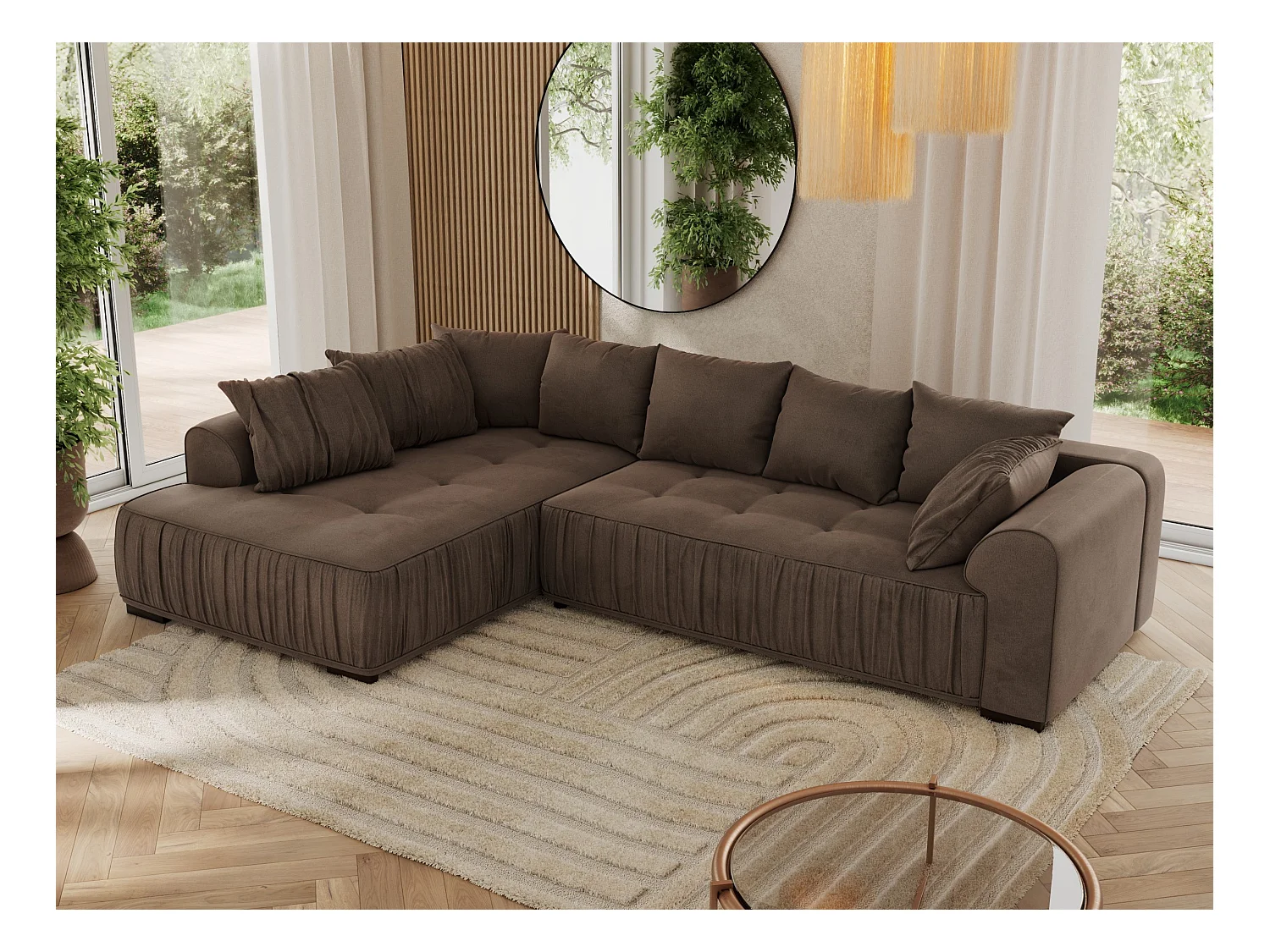 Ecksofa ORTA - Schlaffunktion und Bettkasten, lose Kissen, gesteppter Sitz, L-förmige Ecke - Braun Velvet - Ecke Links