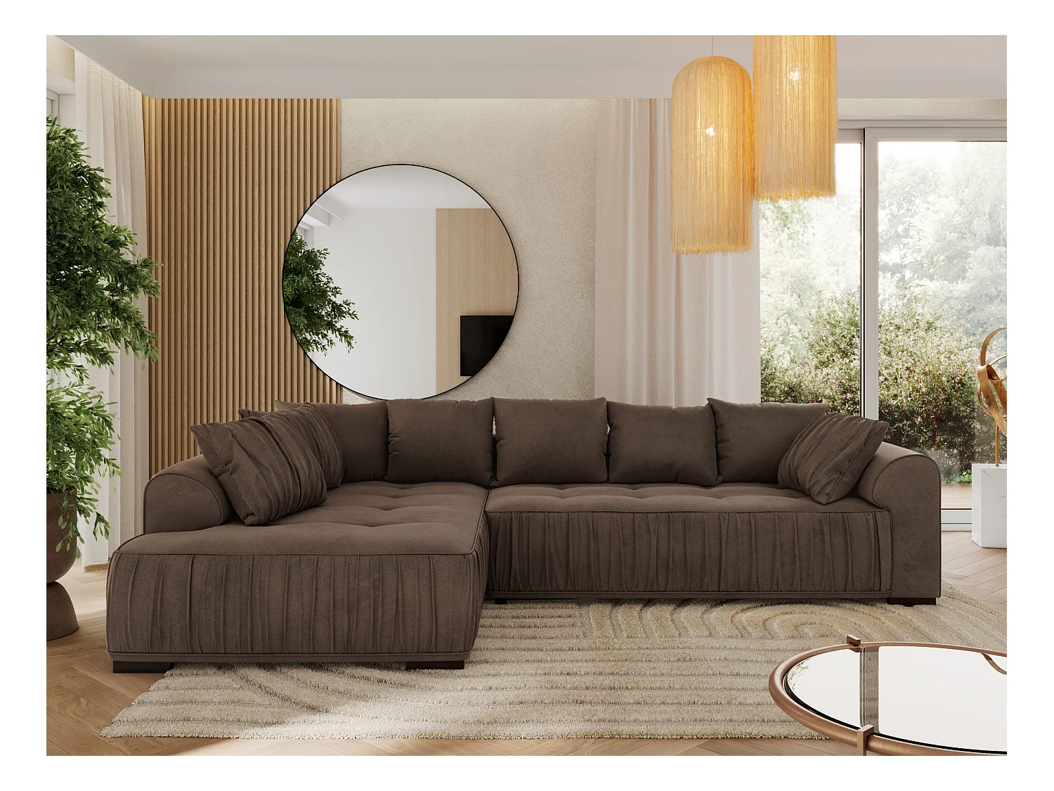 Ecksofa ORTA - Schlaffunktion und Bettkasten, lose Kissen, gesteppter Sitz, L-förmige Ecke - Braun Velvet - Ecke Links