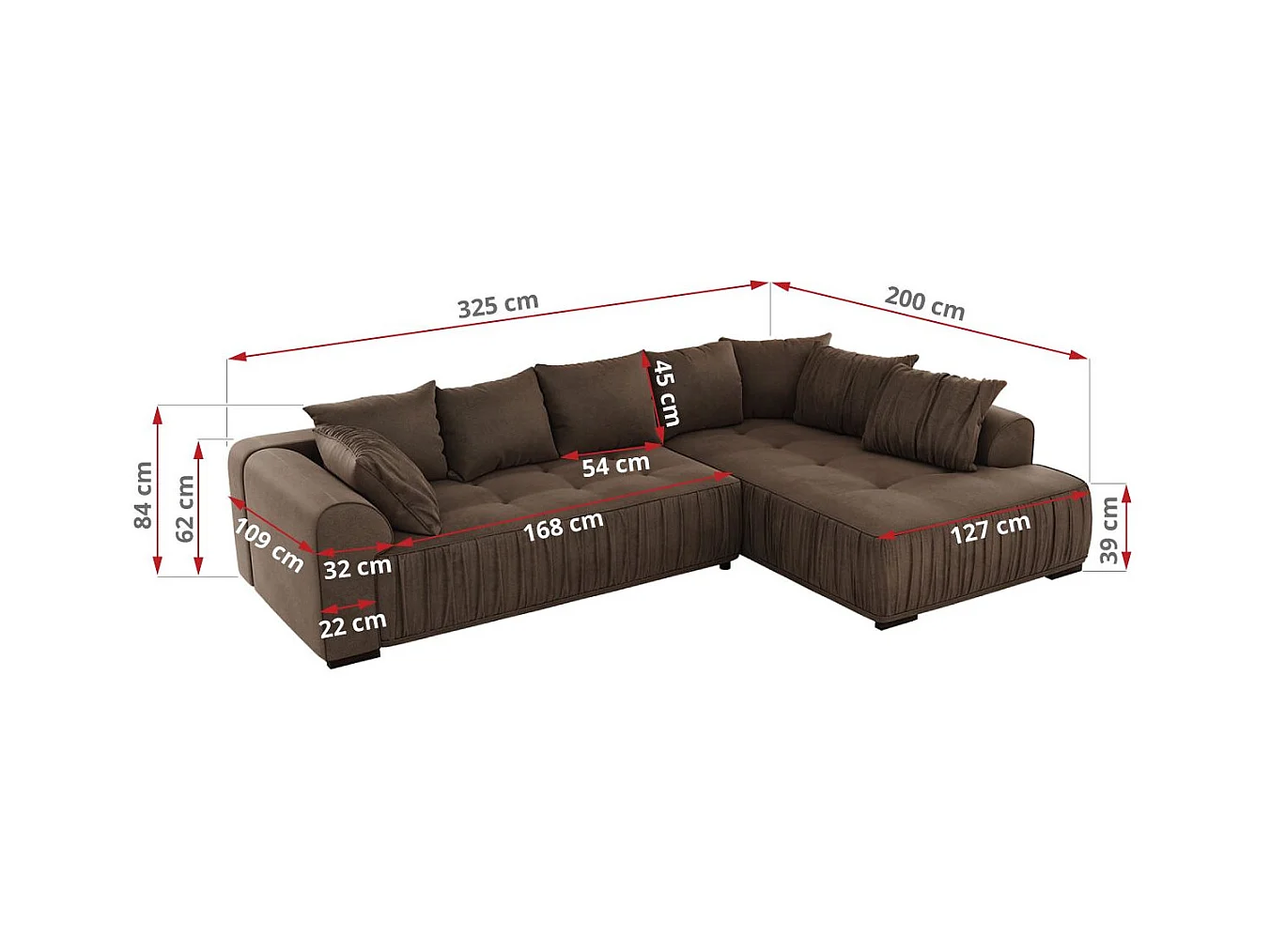 Ecksofa ORTA - Schlaffunktion und Bettkasten, lose Kissen, gesteppter Sitz, L-förmige Ecke - Braun Velvet - Ecke Links