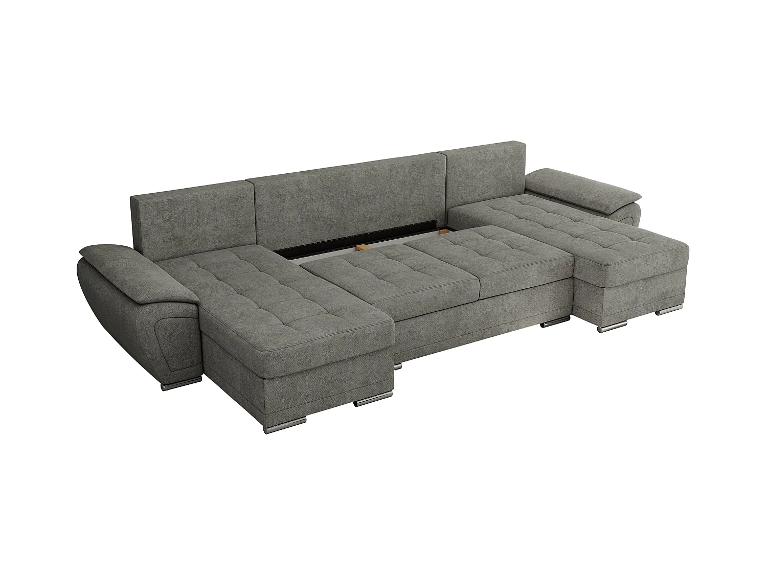 Ecksofa UMBRIA U - XXL Wohnlandschaft, mit Schlaffunktion und Bettkasten, genähte Ecke - Grau Stukture