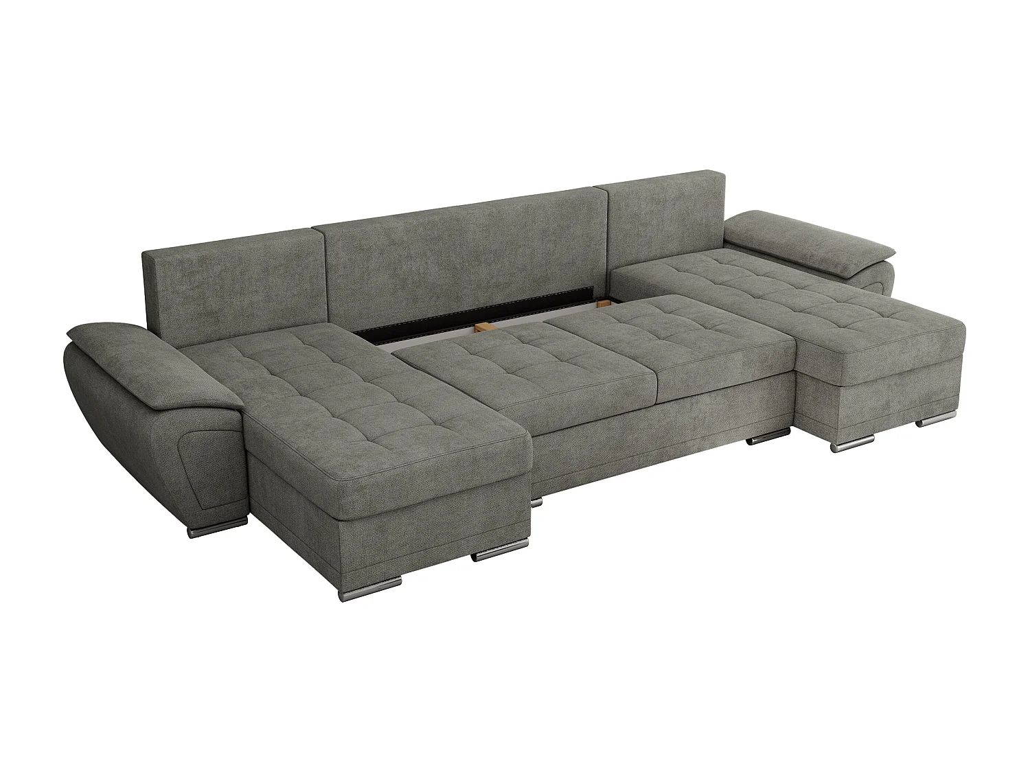 Ecksofa UMBRIA U - XXL Wohnlandschaft, mit Schlaffunktion und Bettkasten, genähte Ecke - Grau Stukture