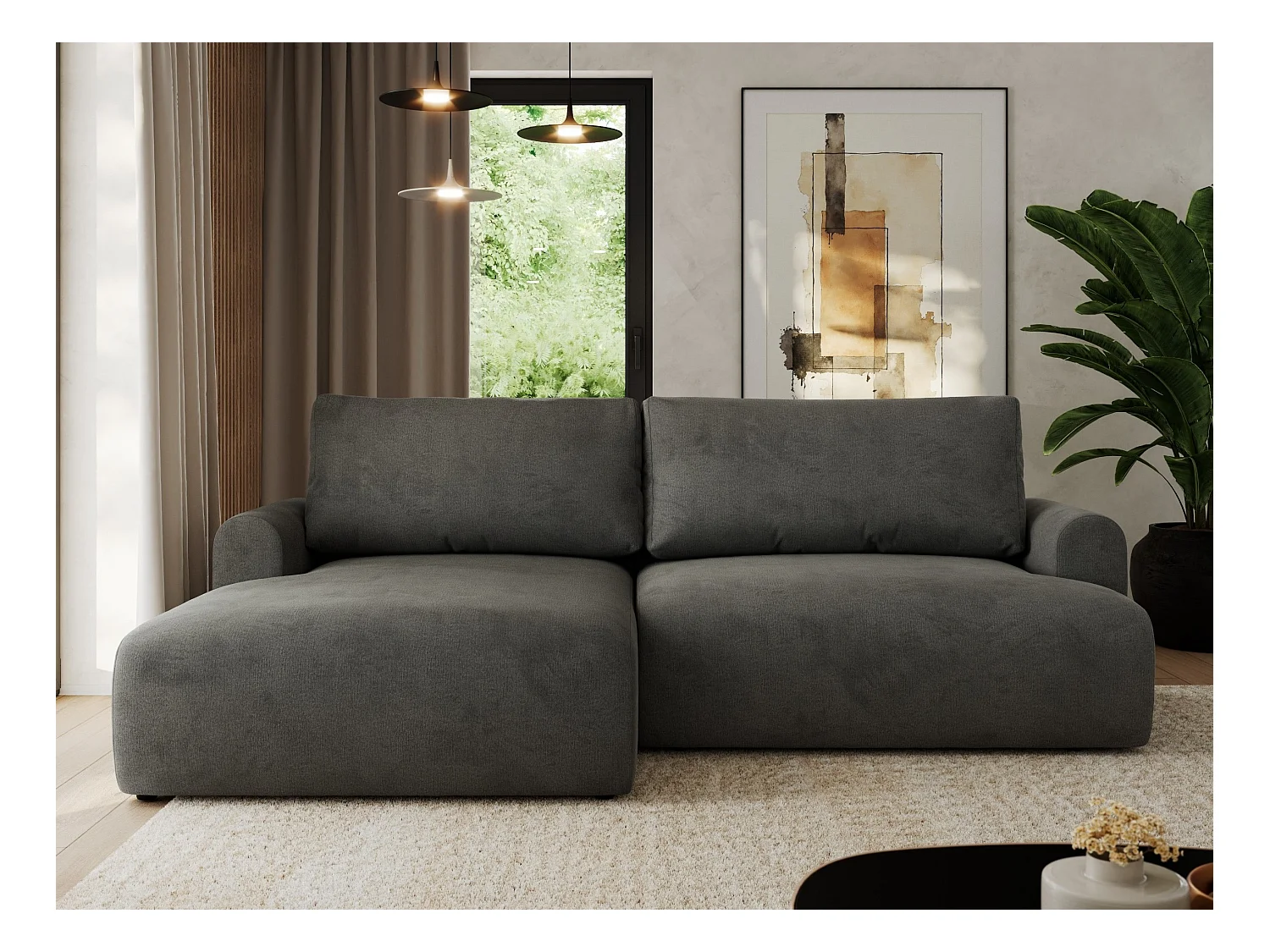 Ecksofa TONO - mit Schlaffunktion und Bettkasten, L-form Ecke, Armlehnen - Dunkelgrau Velvet - Ecke Links