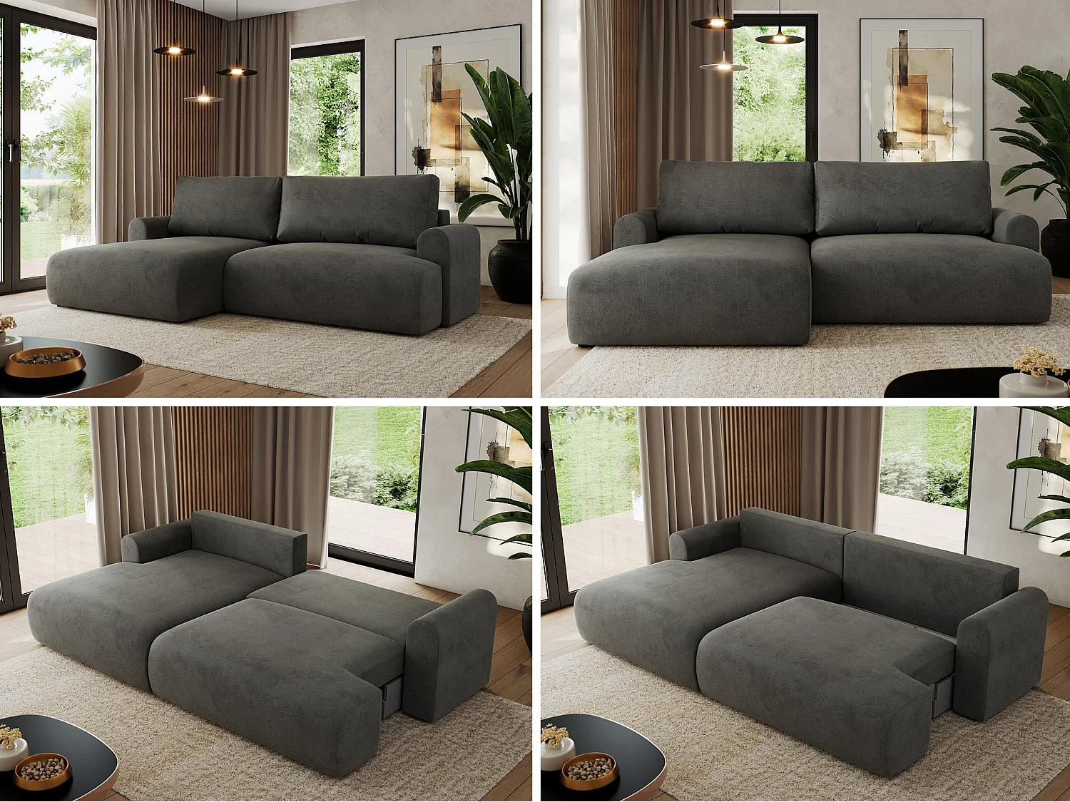 Ecksofa TONO - mit Schlaffunktion und Bettkasten, L-form Ecke, Armlehnen - Dunkelgrau Velvet - Ecke Links