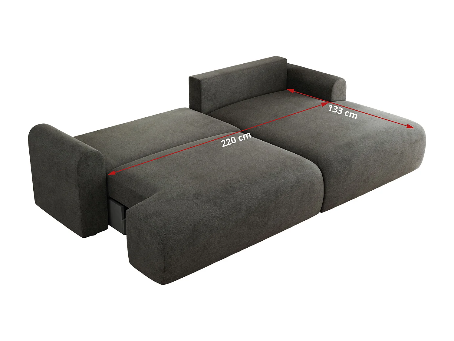 Ecksofa TONO - mit Schlaffunktion und Bettkasten, L-form Ecke, Armlehnen - Dunkelgrau Velvet - Ecke Links