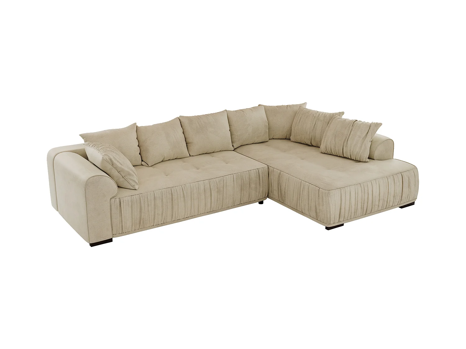 Ecksofa ORTA - Schlaffunktion und Bettkasten, lose Kissen, gesteppter Sitz, L-förmige Ecke - Beige Velvet - Ecke Rechts