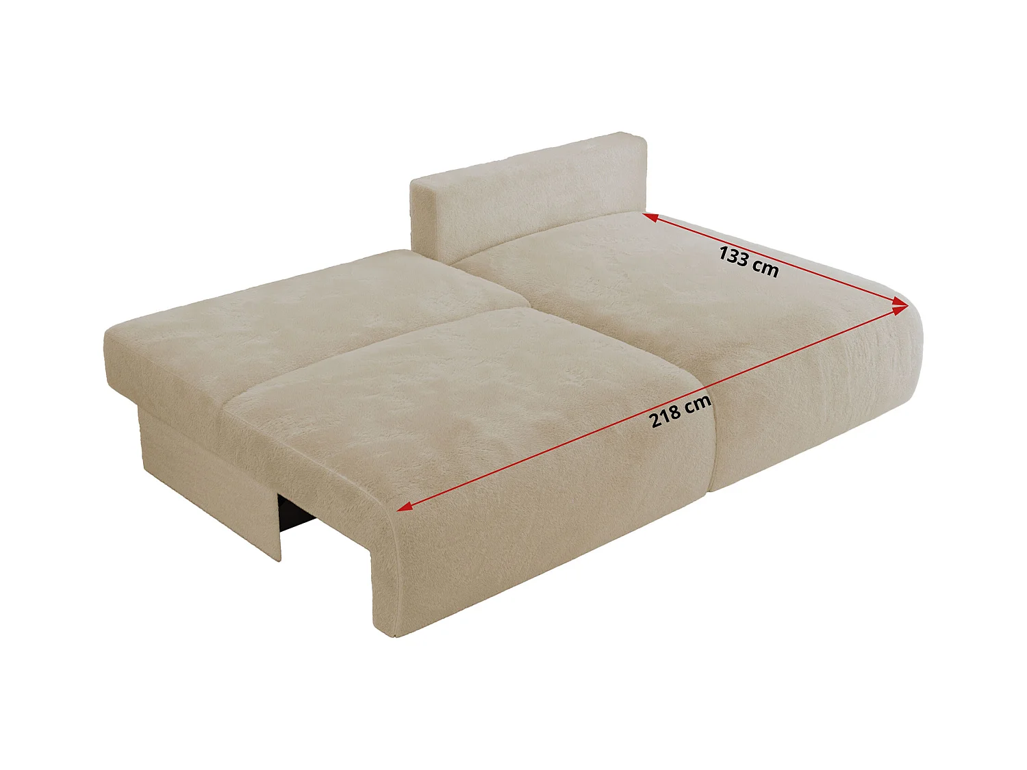 Ecksofa VIVO - L-form Couch mit Schlaffunktion und Bettkasten, Wellenfeder - Creme Plüsch - Ecke Rechts