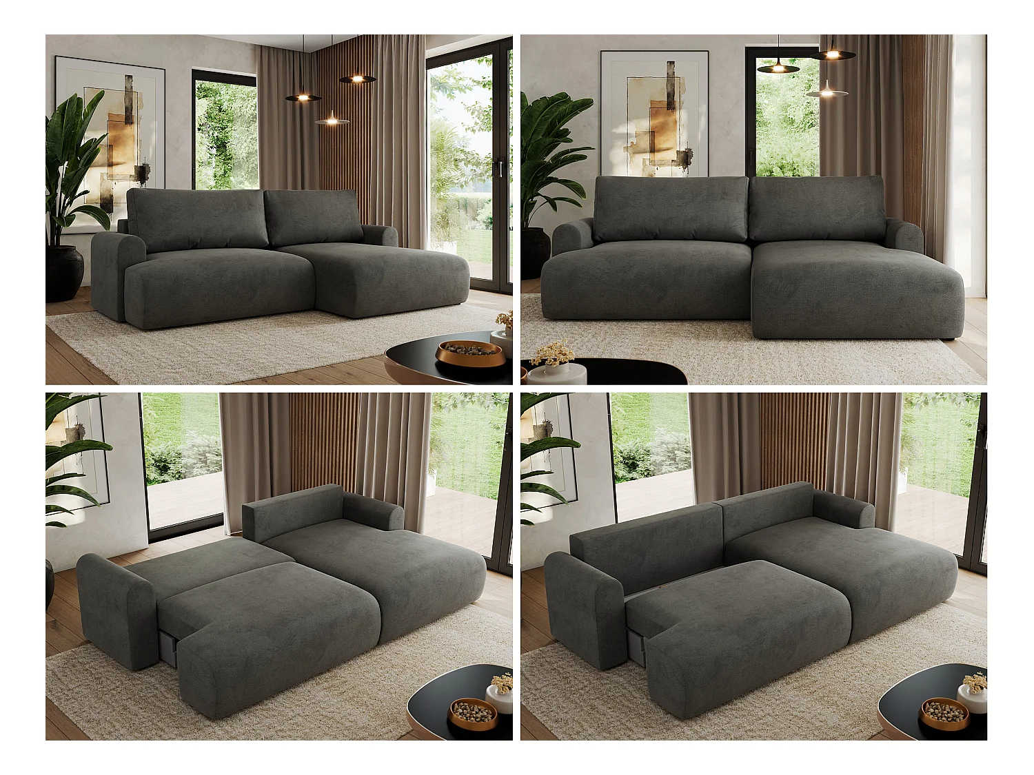 Ecksofa TONO - mit Schlaffunktion und Bettkasten, L-form Ecke, Armlehnen - Dunkelgrau Velvet - Ecke Rechts