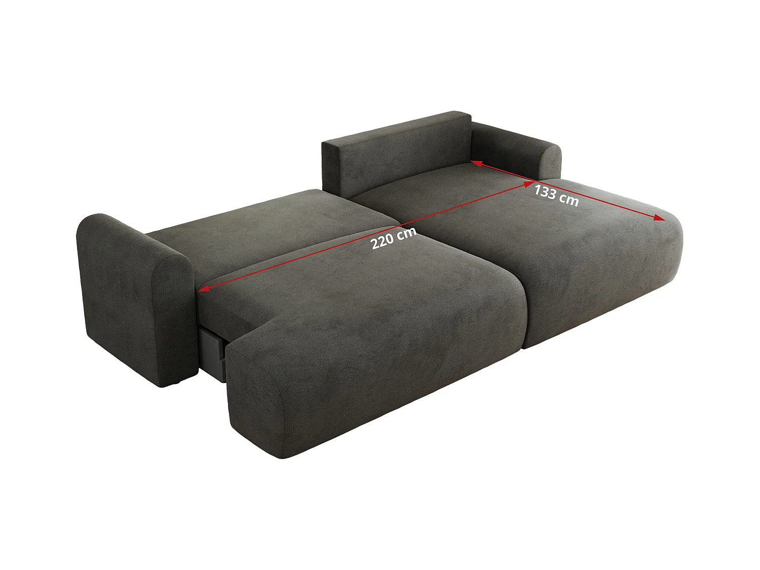 Ecksofa TONO - mit Schlaffunktion und Bettkasten, L-form Ecke, Armlehnen - Dunkelgrau Velvet - Ecke Rechts