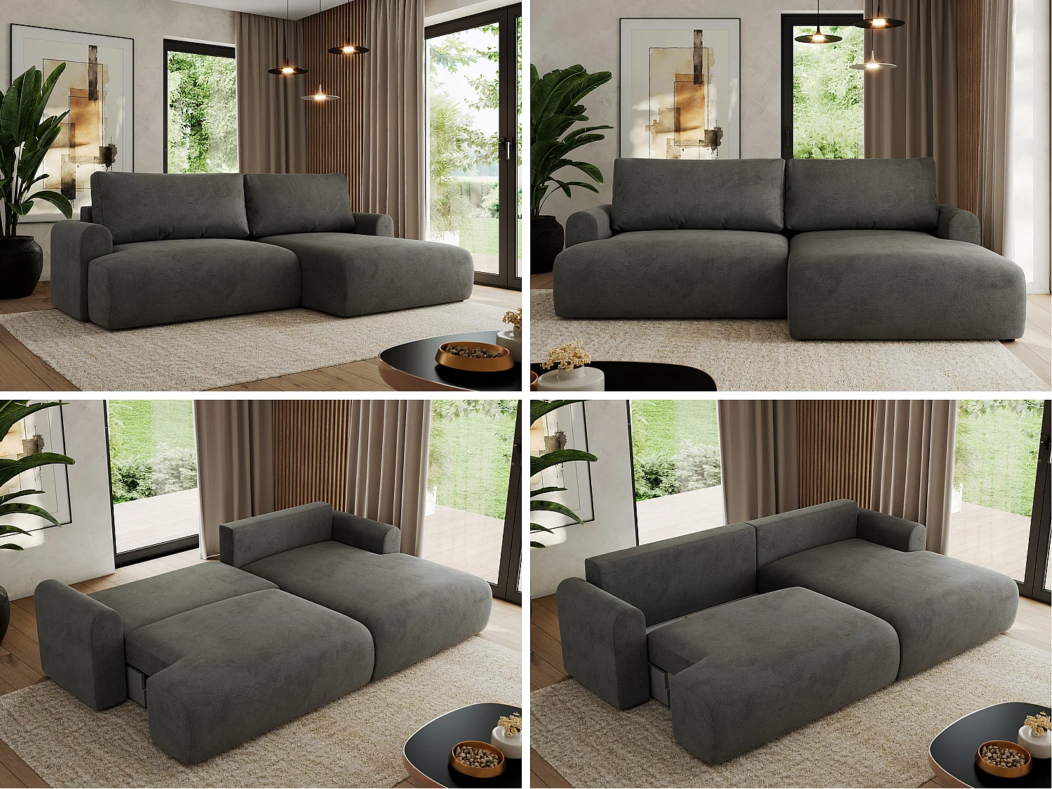 Ecksofa TONO - mit Schlaffunktion und Bettkasten, L-form Ecke, Armlehnen - Dunkelgrau Velvet - Ecke Rechts