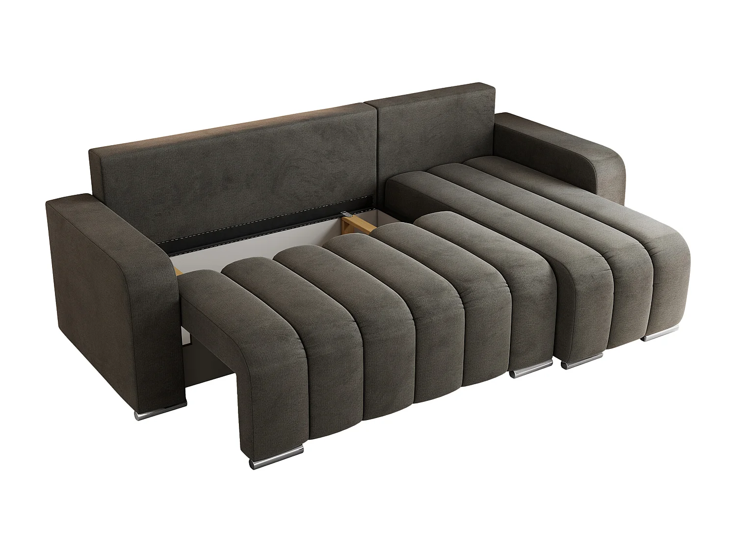 Ecksofa KIRASSO - universelles mit Schlaffunktion und Bettkasten, lose Kissen, Armlehnen - Dunkelgrau Velvet