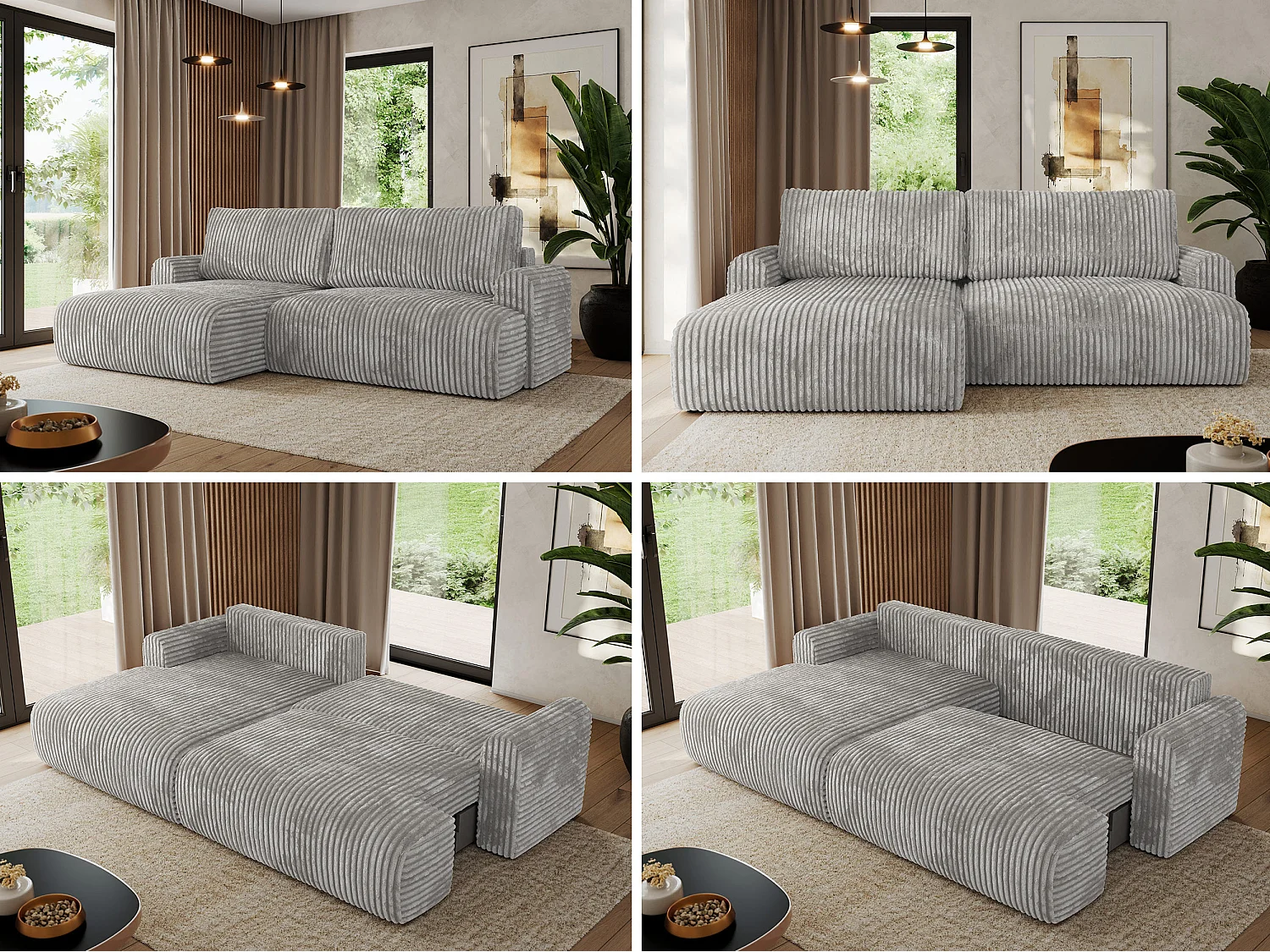 Ecksofa TONO - mit Schlaffunktion und Bettkasten, L-form Ecke, Armlehnen - Grau Cord - Ecke Links