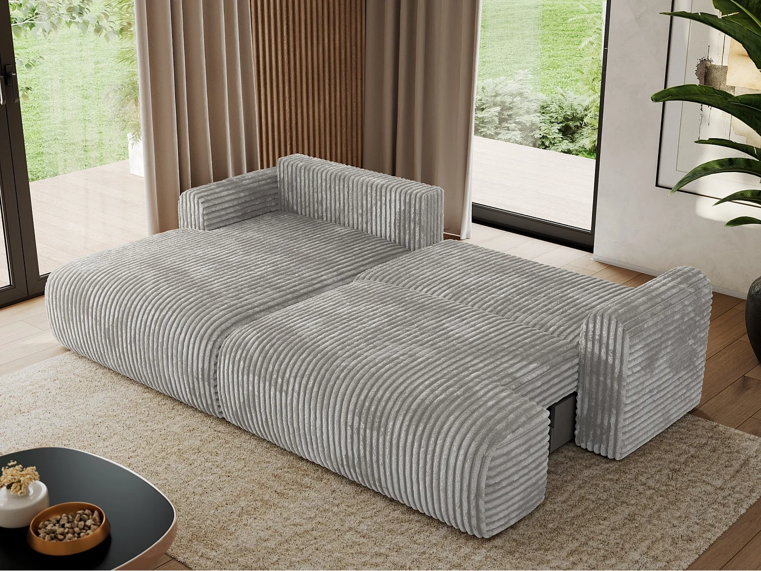 Ecksofa TONO - mit Schlaffunktion und Bettkasten, L-form Ecke, Armlehnen - Grau Cord - Ecke Links