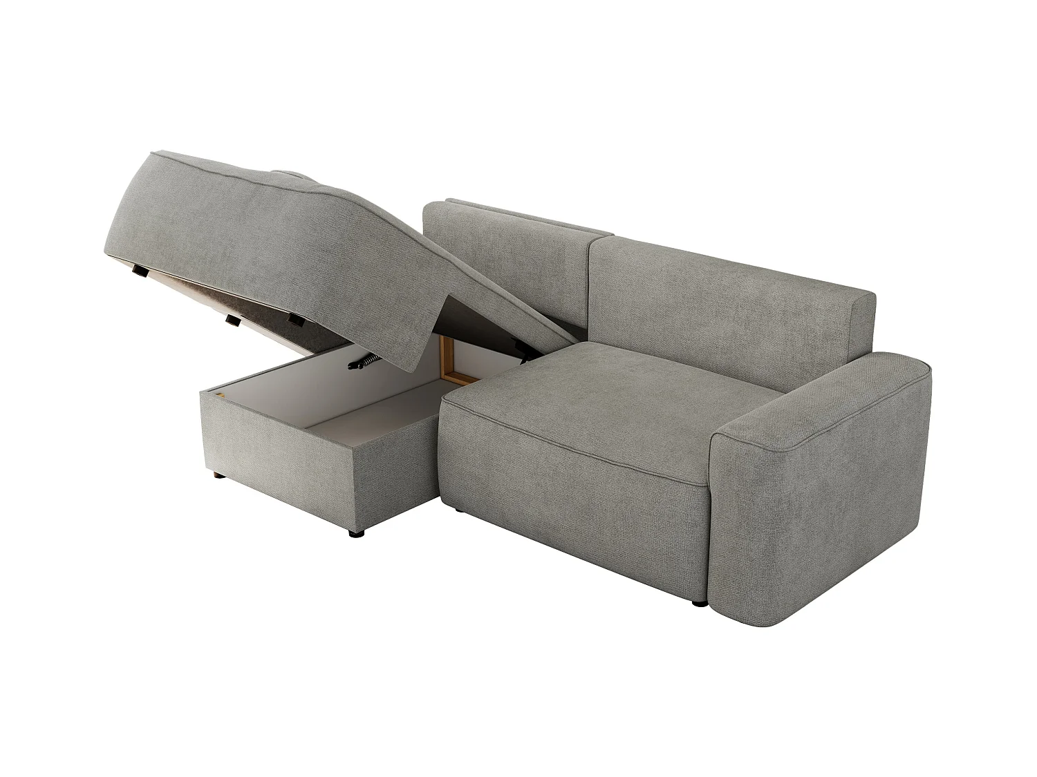 Ecksofa BELLUNO - Schlafsofa mit Bettkasten, Armlehnen, Couch L-form mit Schlaffunktion - Hellgrau Strukture - Ecke Links