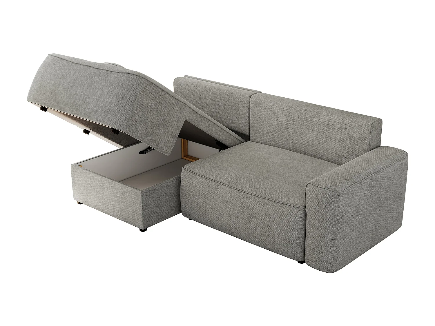 Ecksofa BELLUNO - Schlafsofa mit Bettkasten, Armlehnen, Couch L-form mit Schlaffunktion - Hellgrau Strukture - Ecke Links