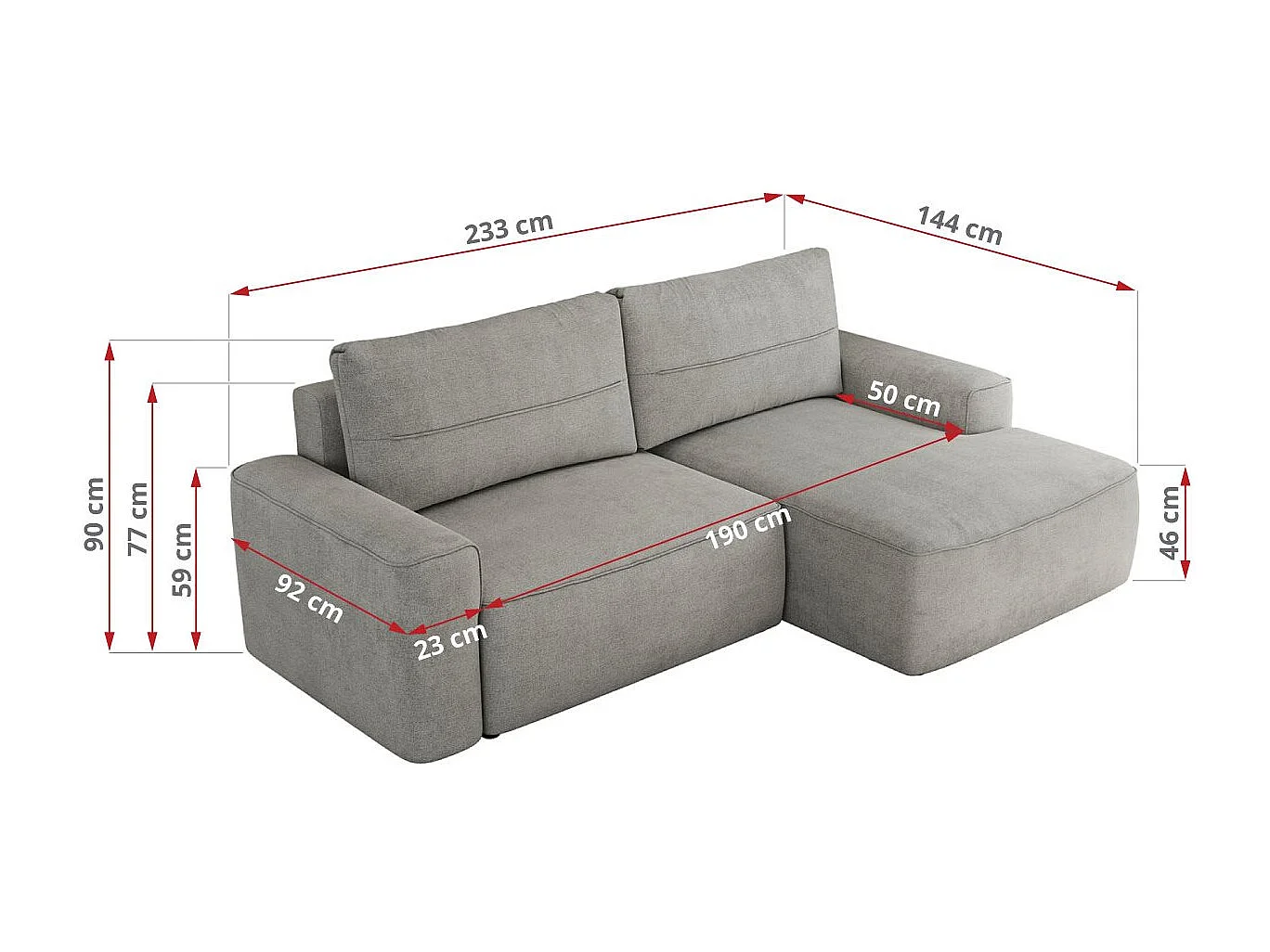 Ecksofa BELLUNO - Schlafsofa mit Bettkasten, Armlehnen, Couch L-form mit Schlaffunktion - Hellgrau Strukture - Ecke Links