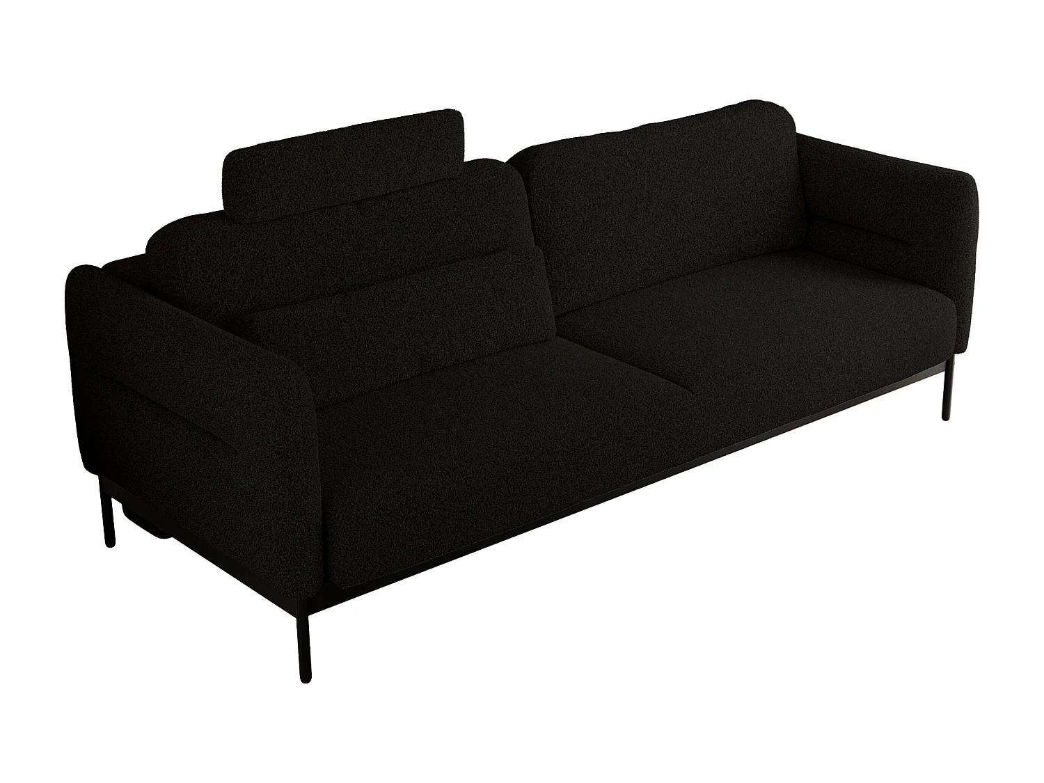 Sofa SALENTO - 3-Sitzer mit Metallbeine, mobile Kopfstütze, Schlafsofa mit lose Kissen - Schwarz Boucle