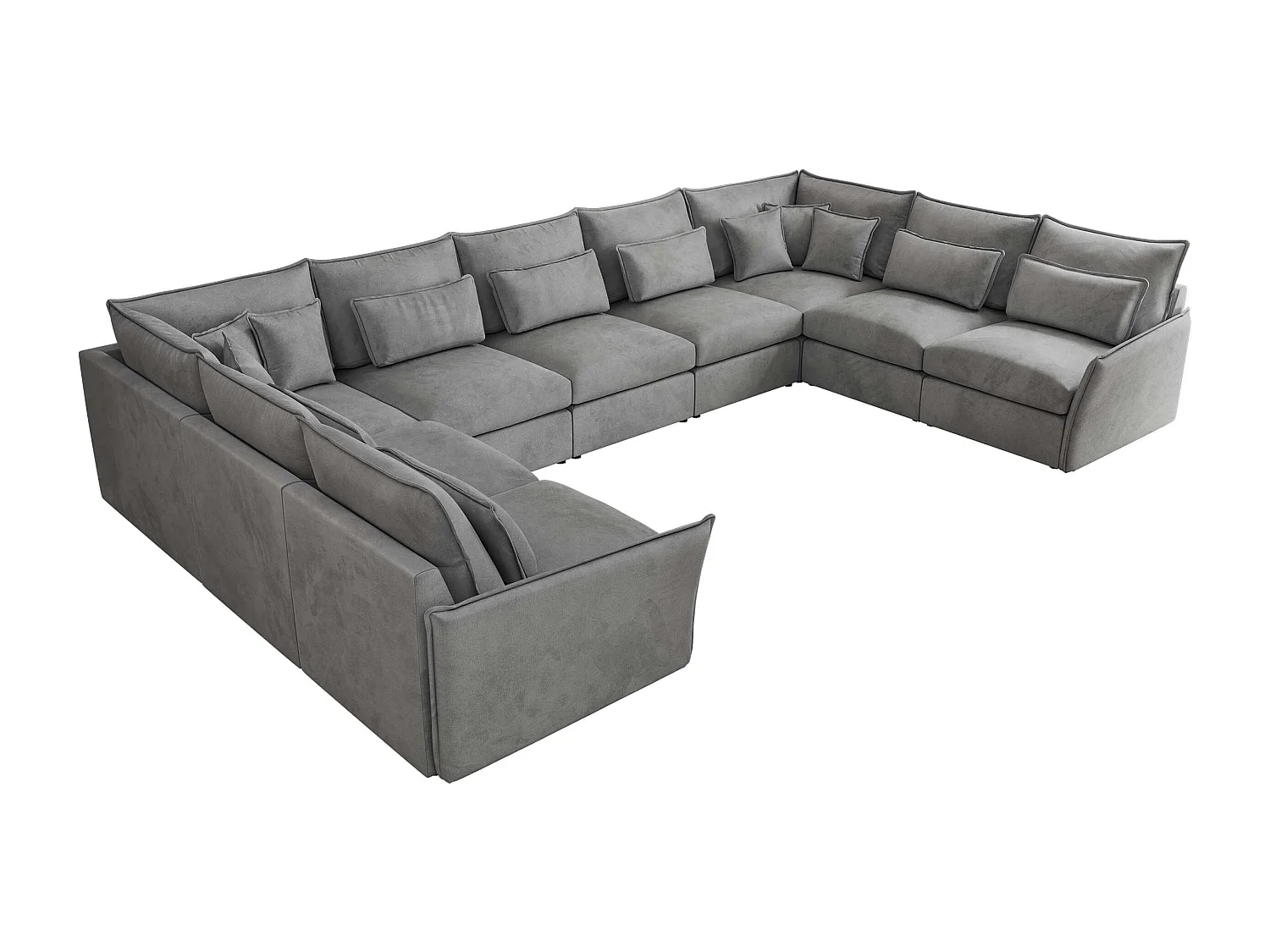 Ecksofa VERSO U9M - XXL Wohnlandschaft Ecke, modulare, Armlehnen und lose Kissen - Hellgrau Velvet