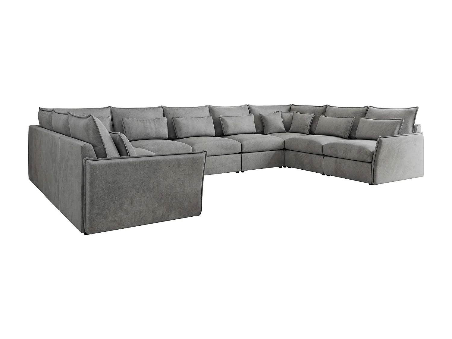 Ecksofa VERSO U9M - XXL Wohnlandschaft Ecke, modulare, Armlehnen und lose Kissen - Hellgrau Velvet