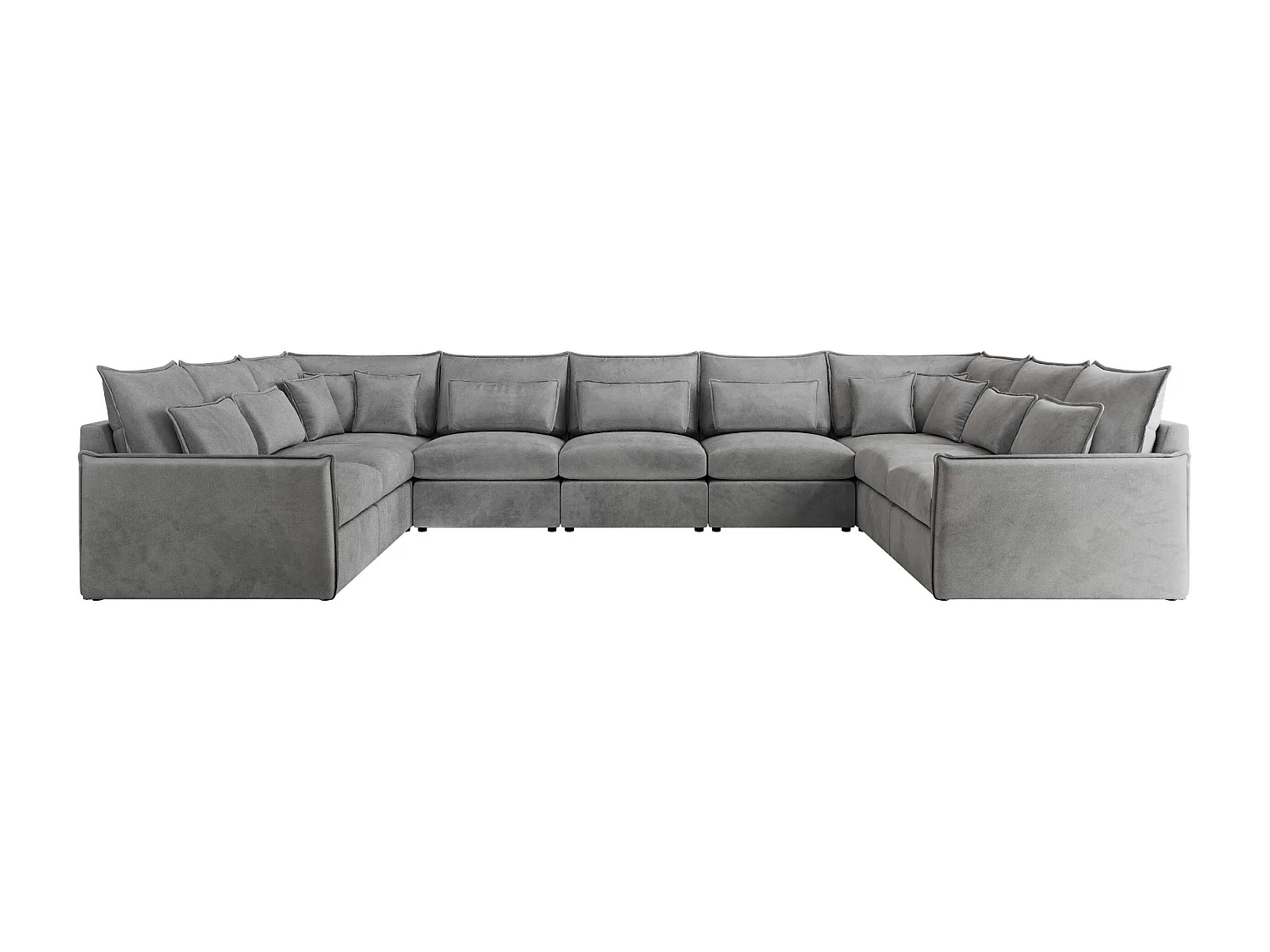 Ecksofa VERSO U9M - XXL Wohnlandschaft Ecke, modulare, Armlehnen und lose Kissen - Hellgrau Velvet