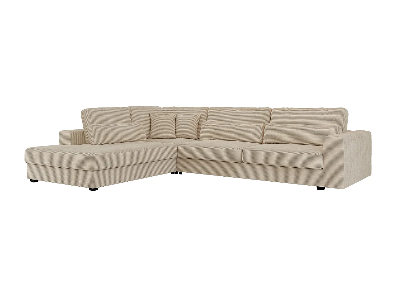 Ecksofa SAVONA - mit Armlehnen, lose Kissen, große L-förmige Ecke, Wohnlandschaft - Beige Cord - Ecke Links