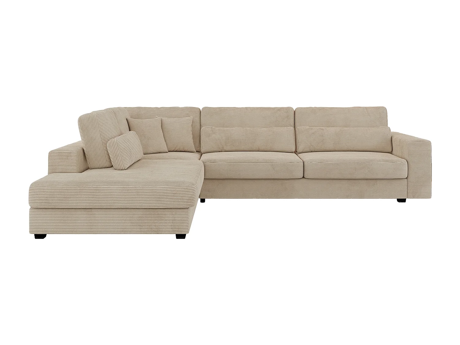 Ecksofa SAVONA - mit Armlehnen, lose Kissen, große L-förmige Ecke, Wohnlandschaft - Beige Cord - Ecke Links