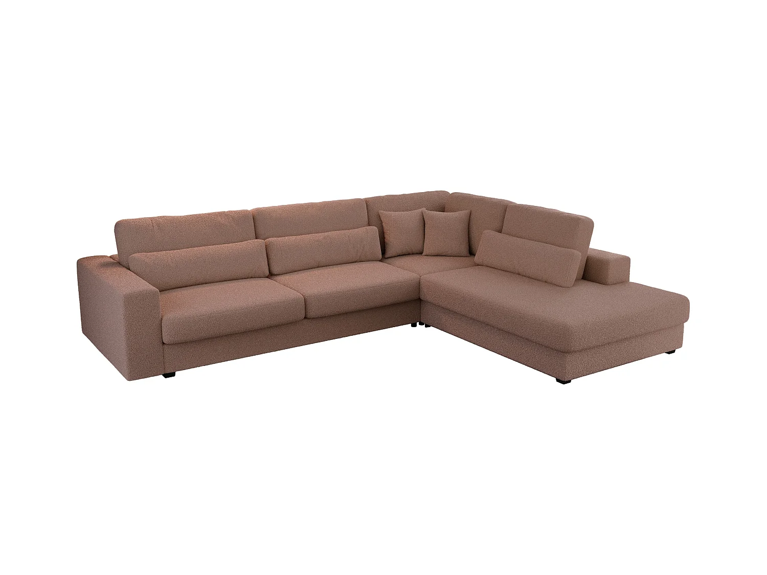 Ecksofa SAVONA - mit Armlehnen, lose Kissen, große L-förmige Ecke, Wohnlandschaft - Rosa Boucle - Ecke Rechts