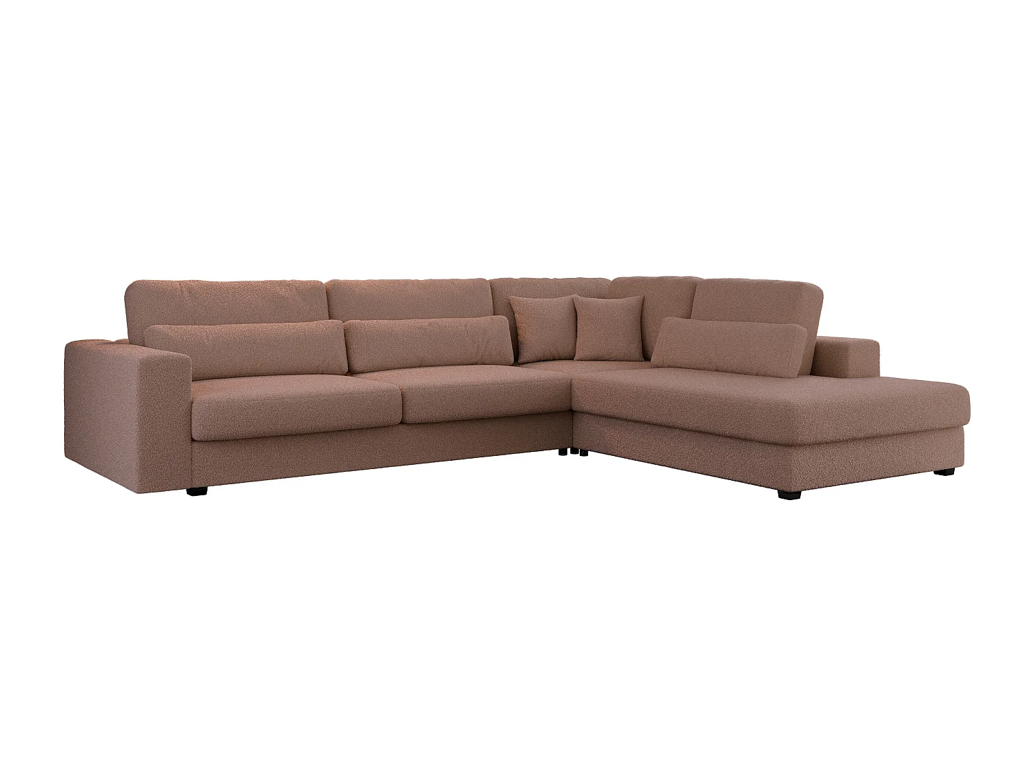 Ecksofa SAVONA - mit Armlehnen, lose Kissen, große L-förmige Ecke, Wohnlandschaft - Rosa Boucle - Ecke Rechts