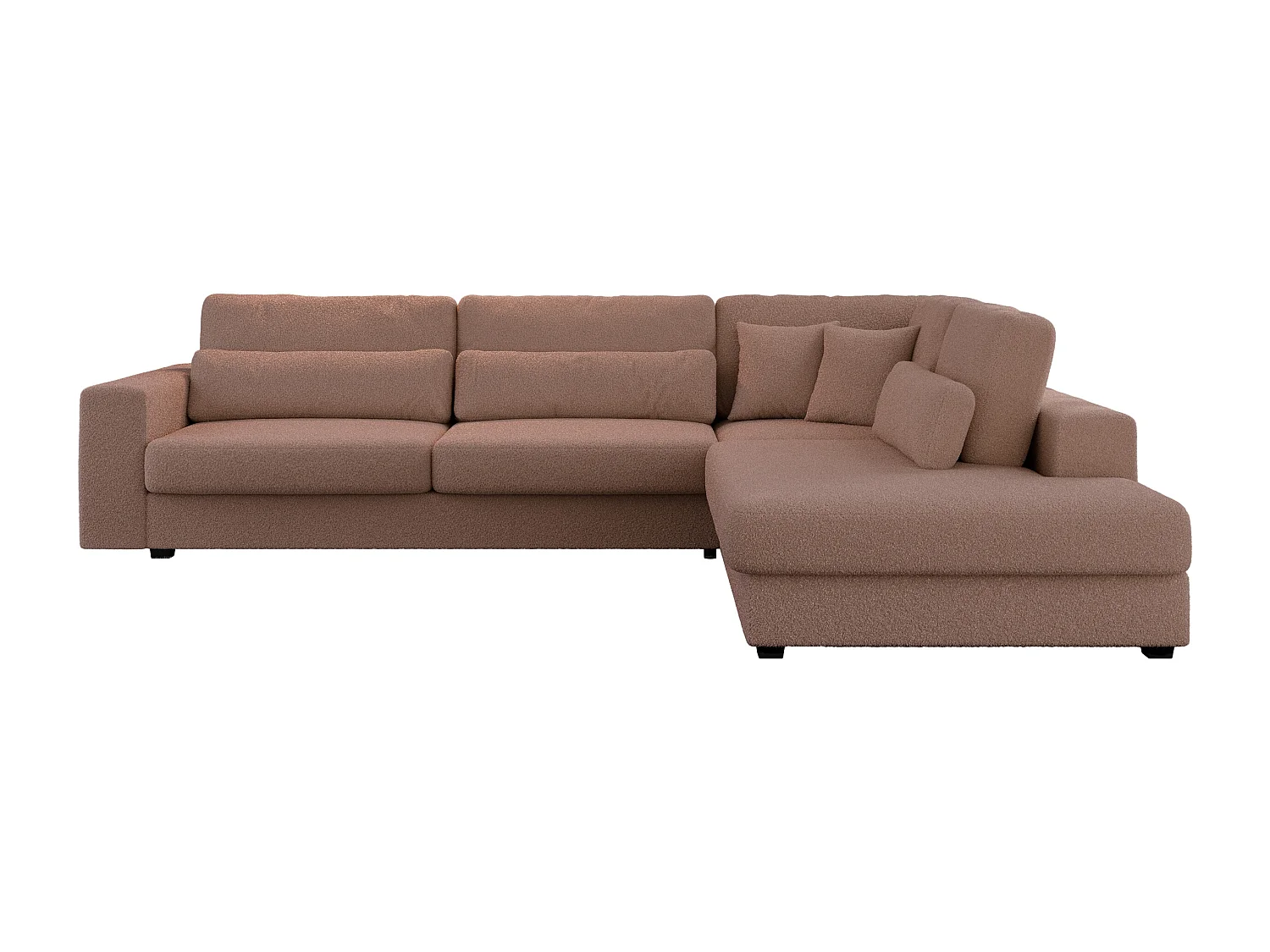 Ecksofa SAVONA - mit Armlehnen, lose Kissen, große L-förmige Ecke, Wohnlandschaft - Rosa Boucle - Ecke Rechts